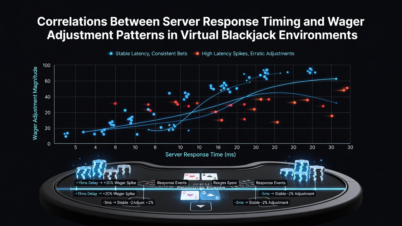 Server latency metrics displayed alongside virtual blackjack table interfaces showing player bet adjustments