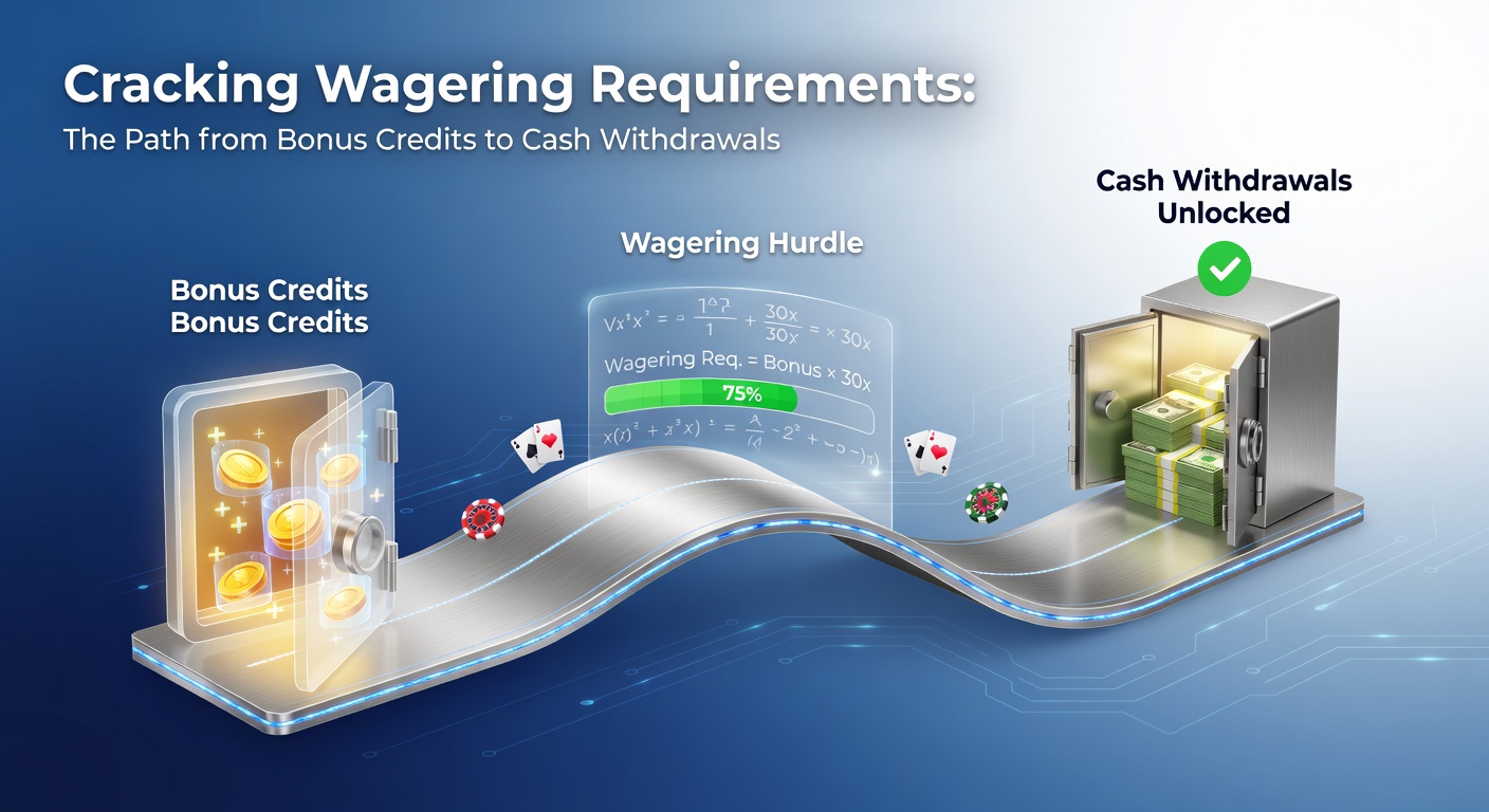 Digital illustration showing a winding path from bonus icons to a cash vault, symbolizing the journey through wagering requirements