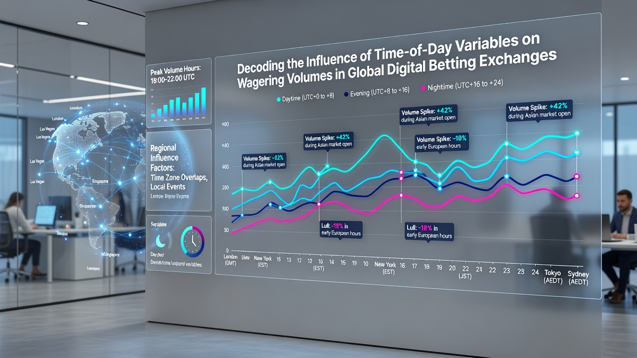 Map illustrating global time zone effects on digital betting exchange activity levels