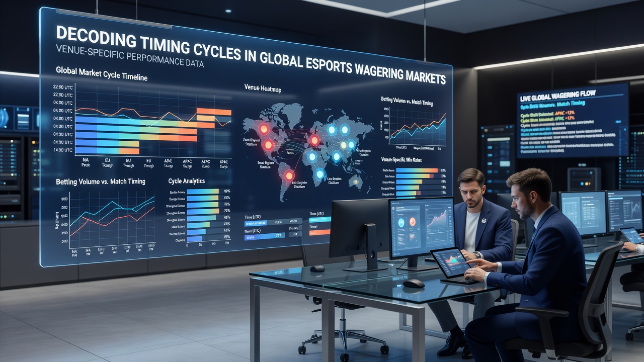 Detailed graphs displaying venue-specific esports performance metrics and wagering timing cycles from 2026 tournaments