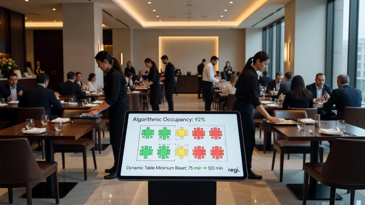 Algorithm dashboard displaying real-time occupancy metrics and suggested table minimum changes