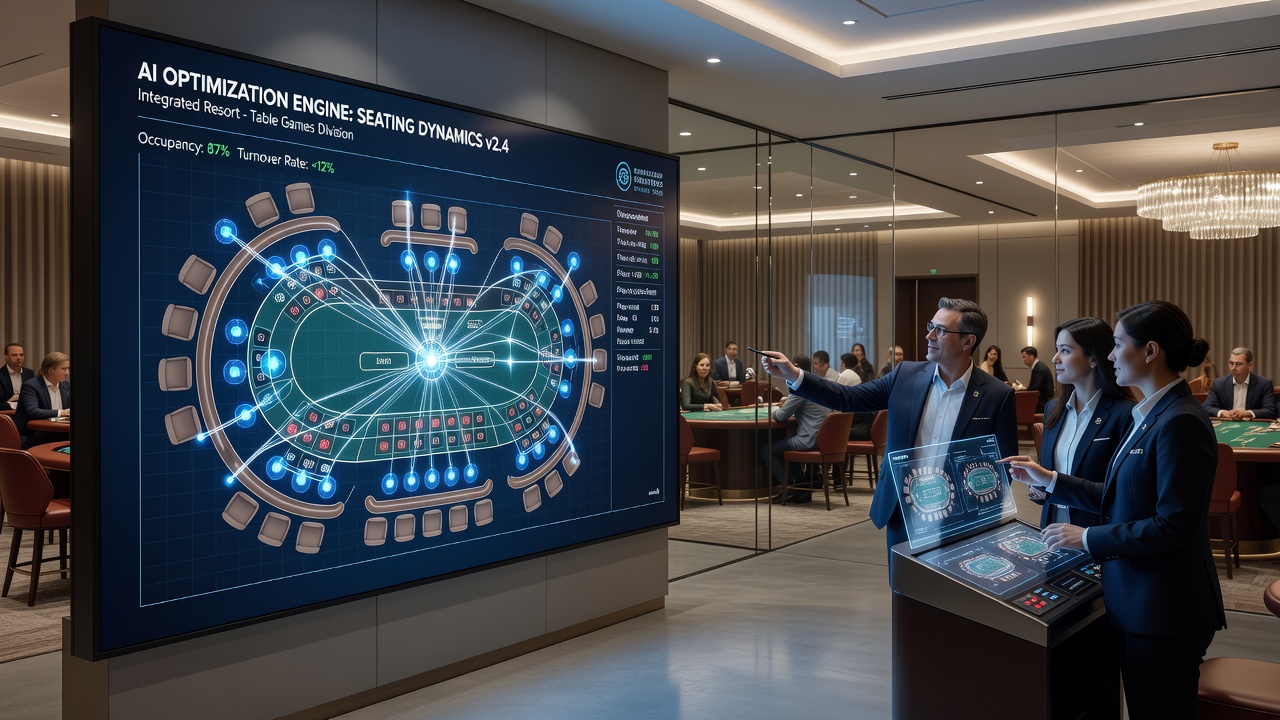 Casino floor manager reviewing AI seating recommendations on a tablet device