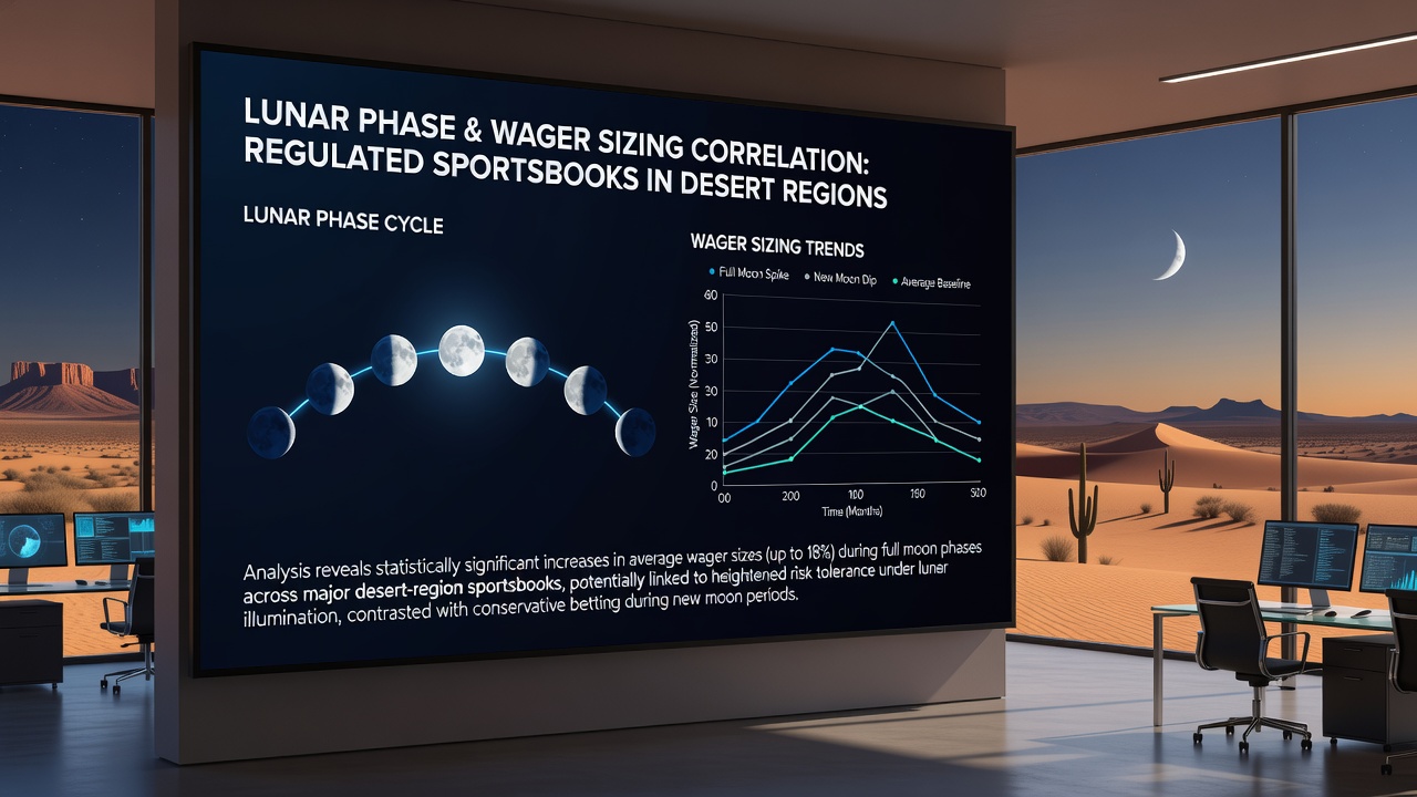 Sportsbook terminal displaying real-time wager analytics during different lunar phases in a desert casino setting