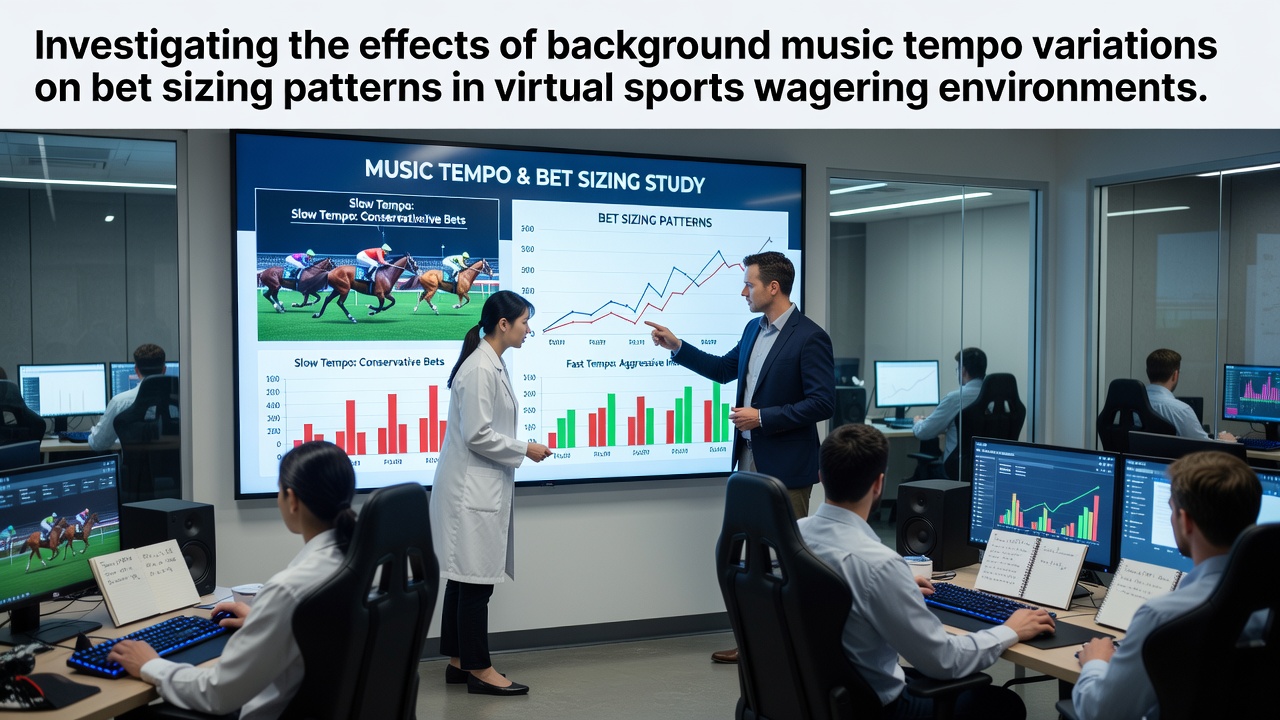 Virtual sports wagering interface displaying bet sizing controls alongside audio tempo indicators in a digital betting environment