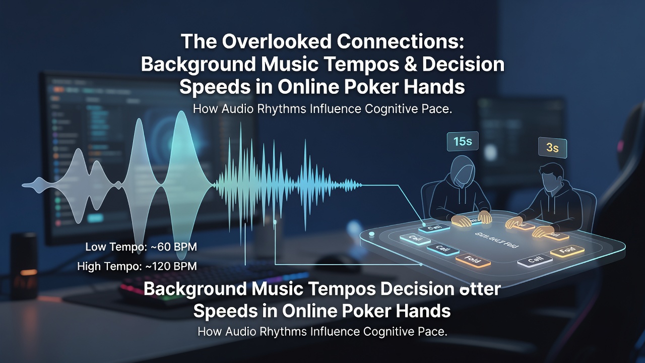 Online poker interface with subtle audio waveform overlays indicating tempo variations during hand play