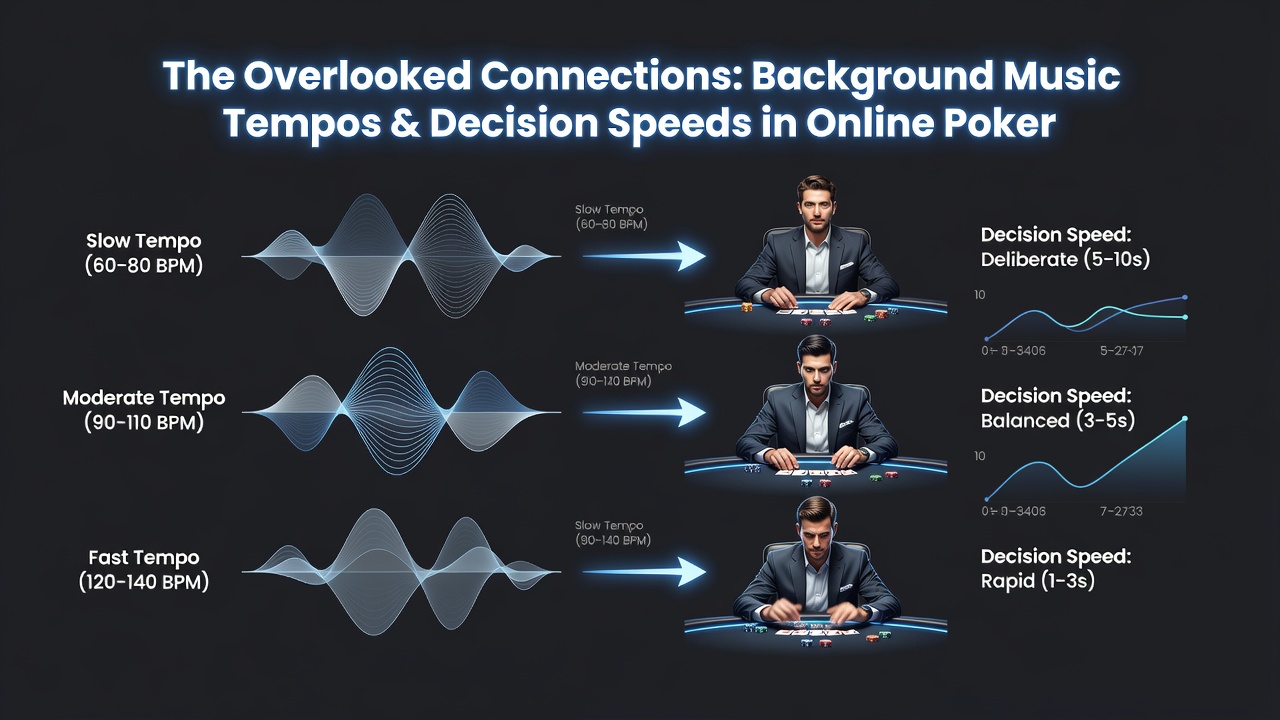 Heatmap visualization of decision latency across different music tempo ranges in poker sessions